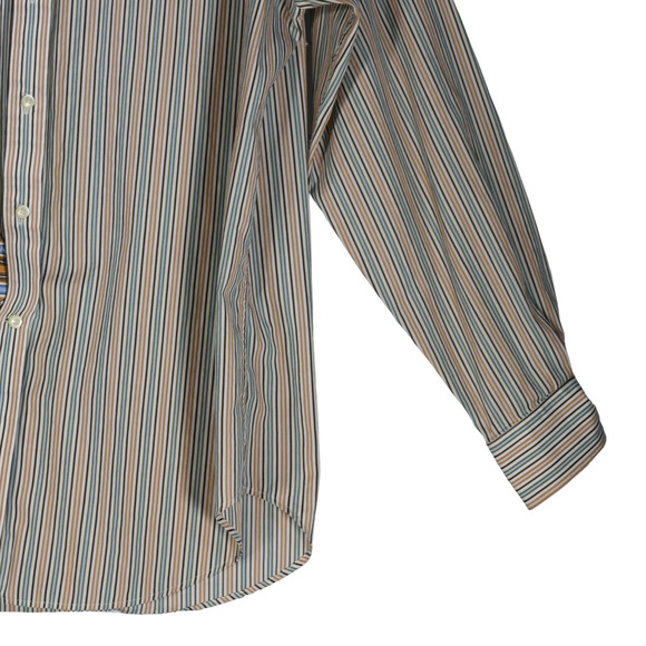 TailorByrd Brown Striped Shirt Men L Cotton Button Up Contrast Cuffs Long Sleeve - Picture 4 of 10